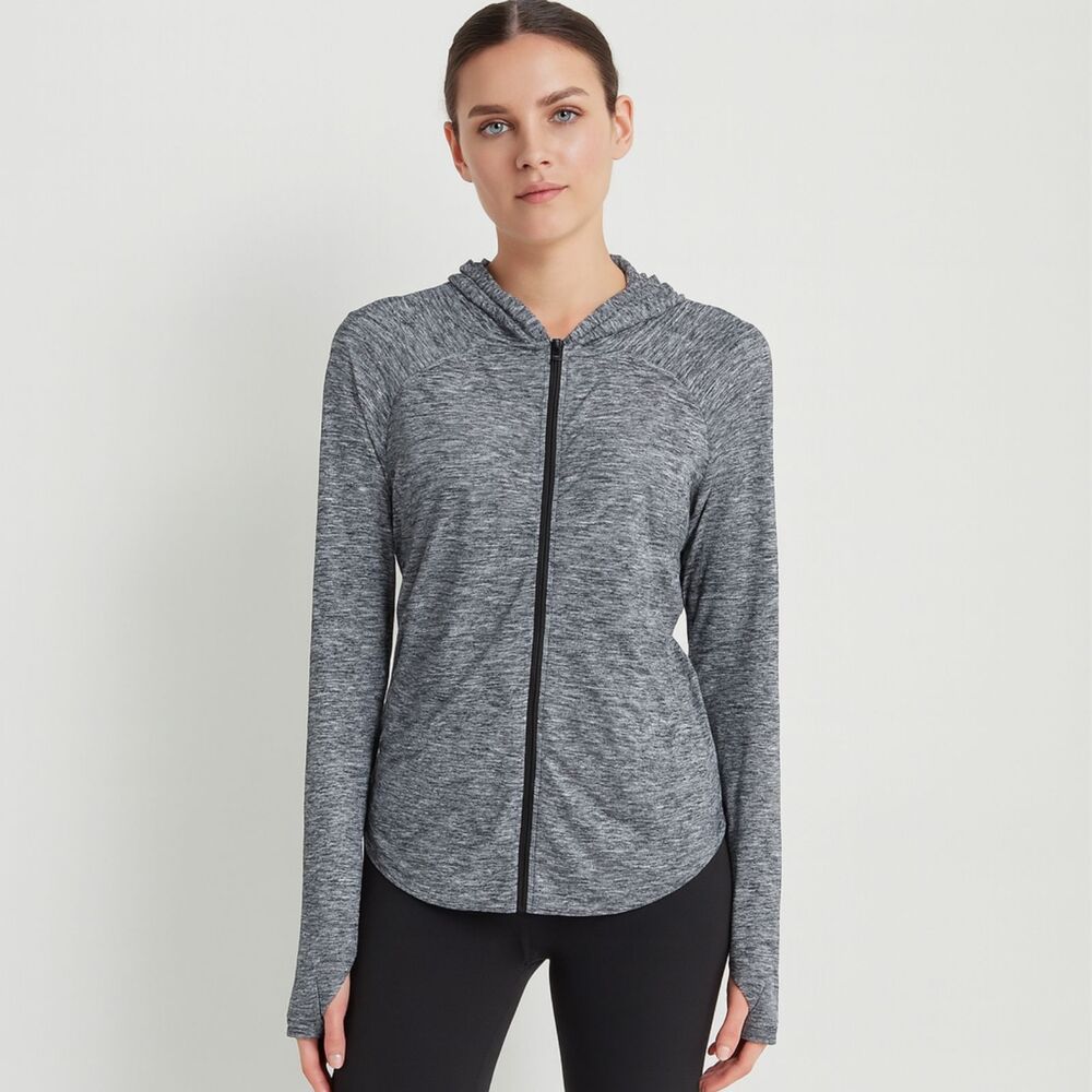 Athleta Women’s Full Zip Hoodie Jacket Gray Space Dye Size M Athleisure